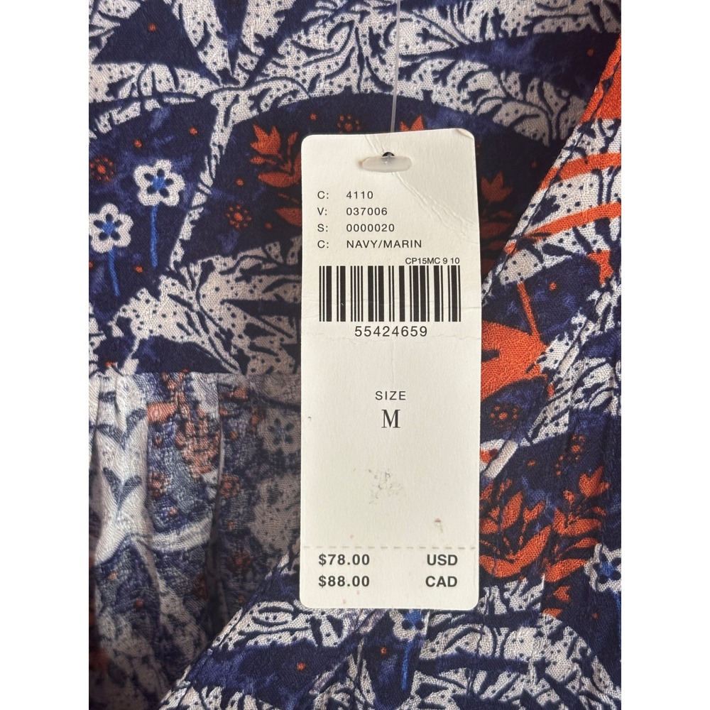 Maeve Anthropologie Navy Orange Tropical Flamingo Print Blouse Medium NWT - Picture 4 of 9